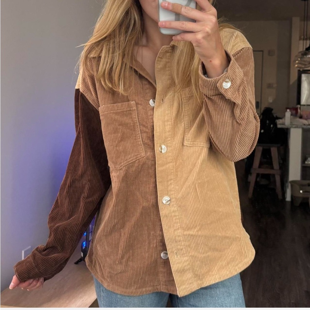 Two-Tone Corduroy Button-Up Shirt